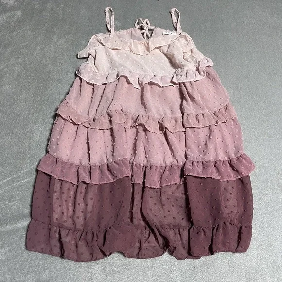 Storia Dress Womens Small Tiered Ruffle Tulle Ombre Mini Boho Coquette Romantic - Picture 1 of 7